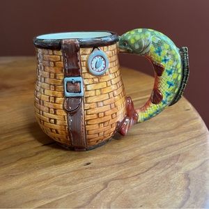 Burton & Burton The Big Catch Mug Trout Handle Fisherman’s Basket